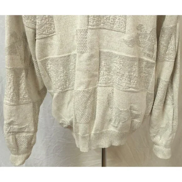 Vtg Croft & Barrow Sweater Mens XL Cream Ducks Tree Embossed Graphic USA Sweater - Picture 10 of 14
